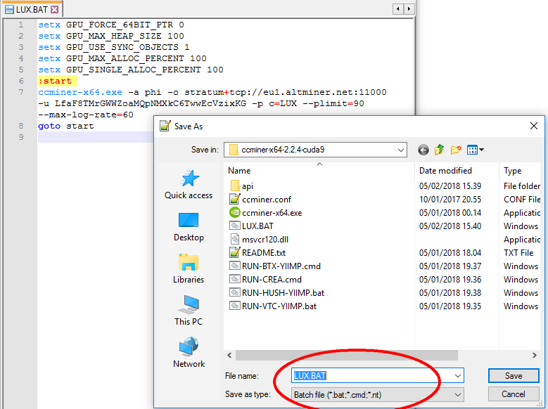 Gambar 6. Save-as config dengan extensi file .bat